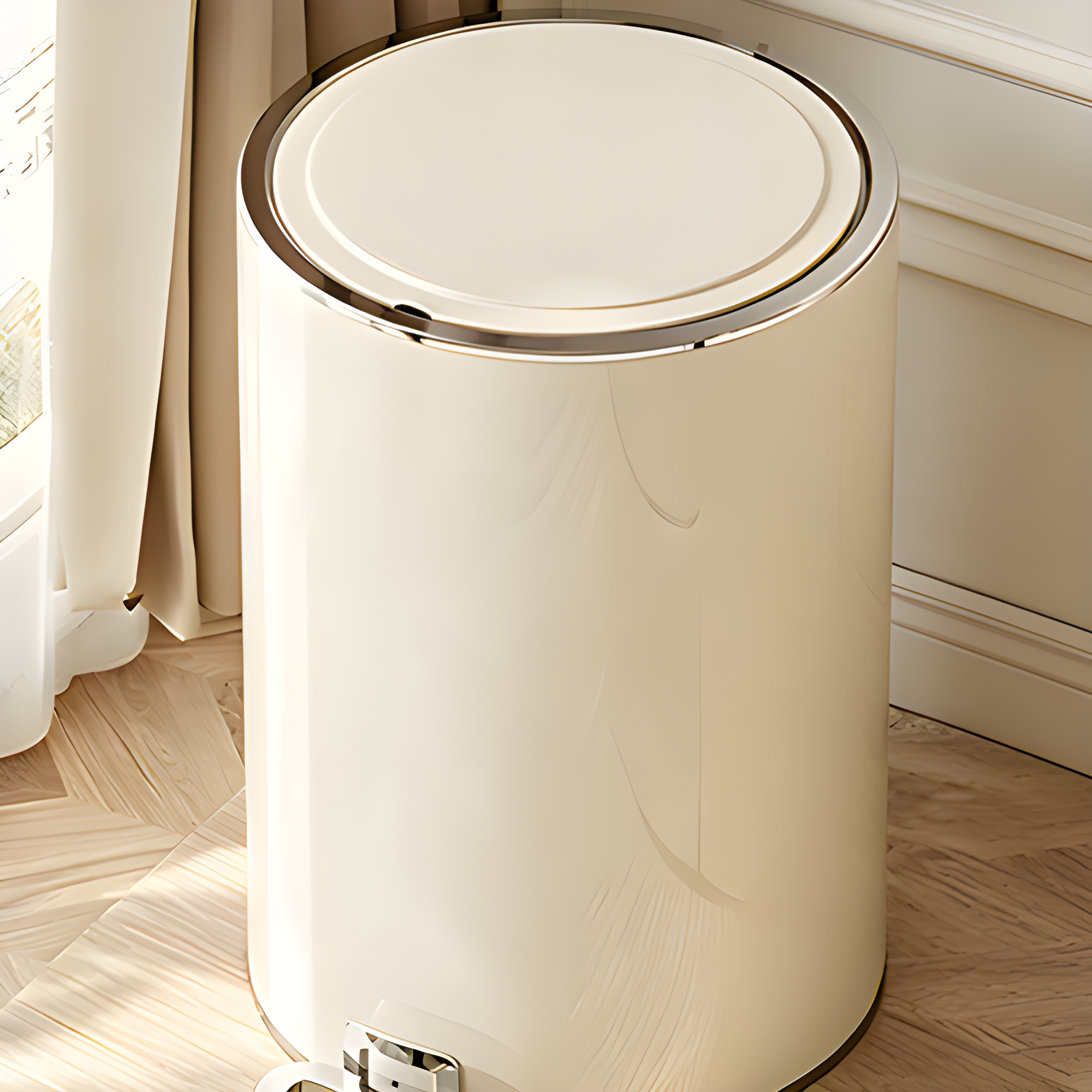Chrome-Accented Step Trash Can with Odor-Sealing Lid | Cylinder