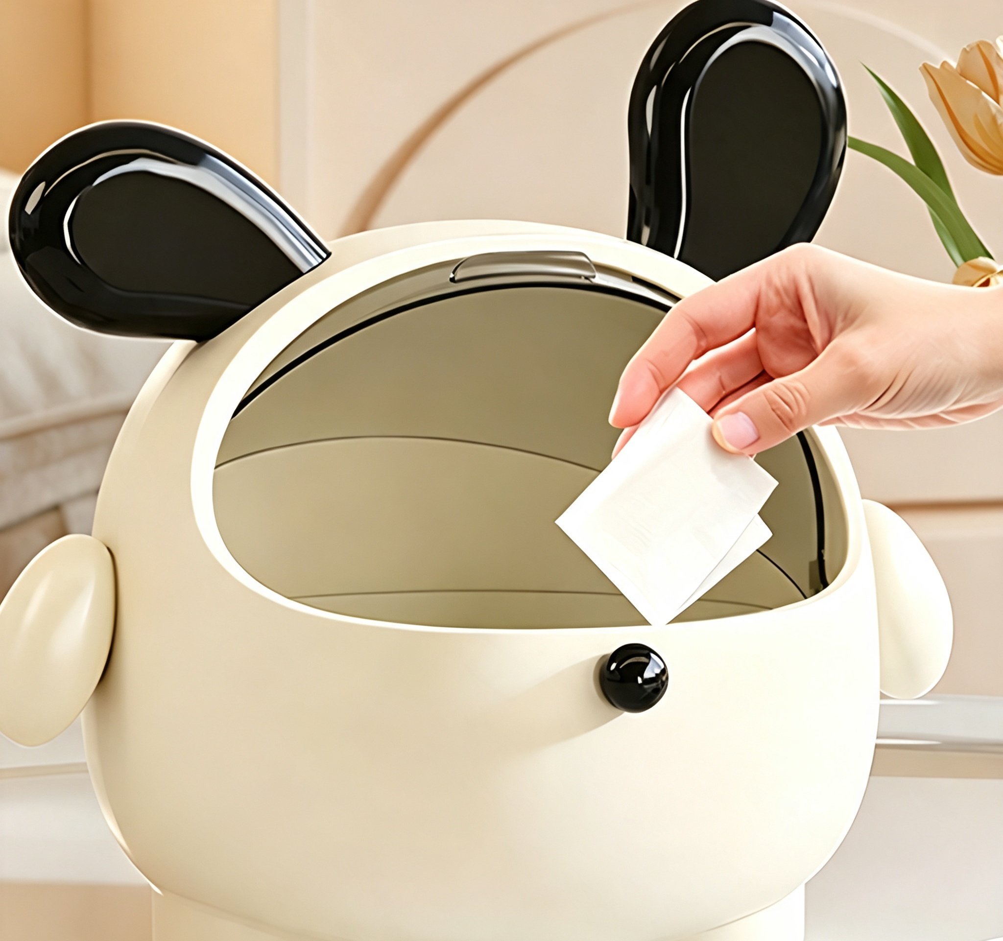 Bunny Ear Desktop Trash Can with Flip-Open Lid | Black or Yellow Ears