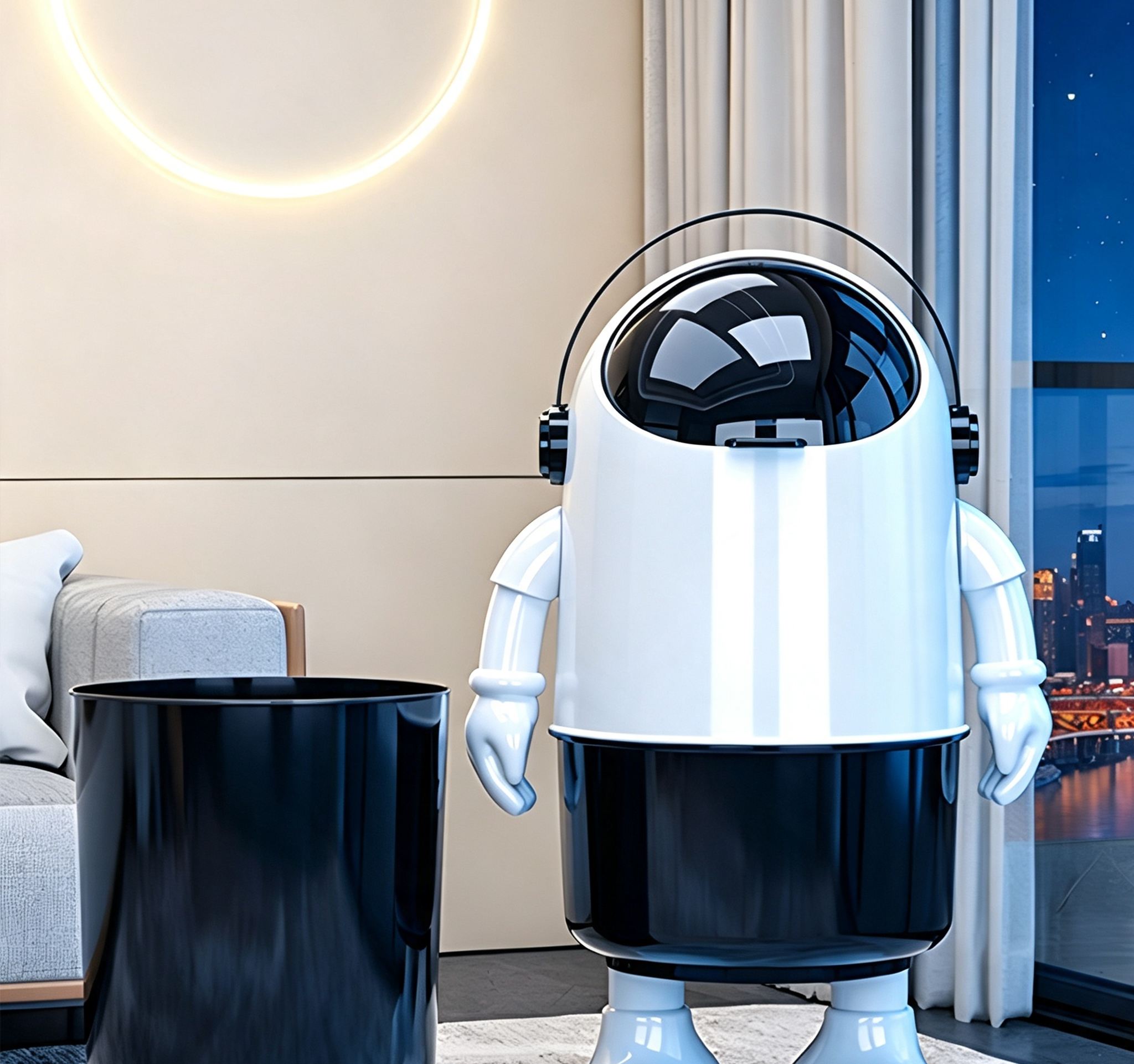 Astronaut Robot Trash Can with Transparent Helmet & Movable Arms