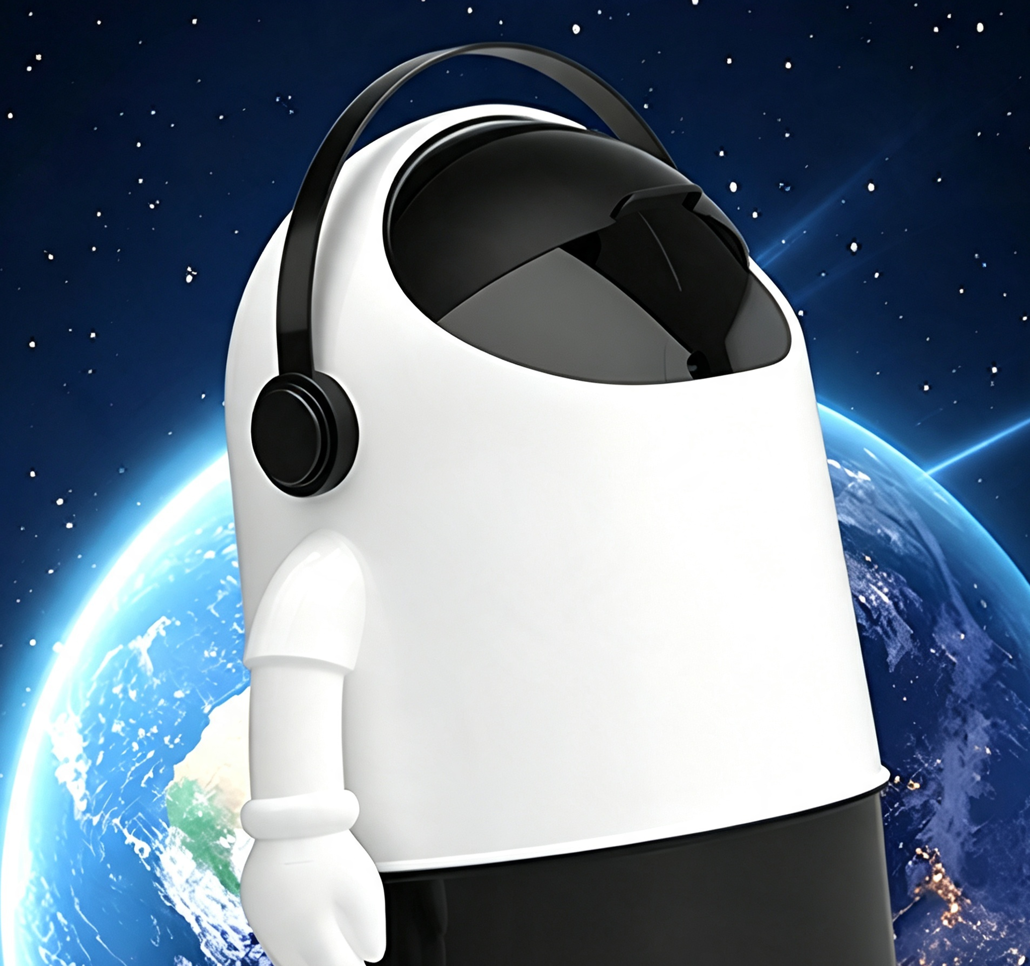 Astronaut Robot Trash Can with Transparent Helmet & Movable Arms