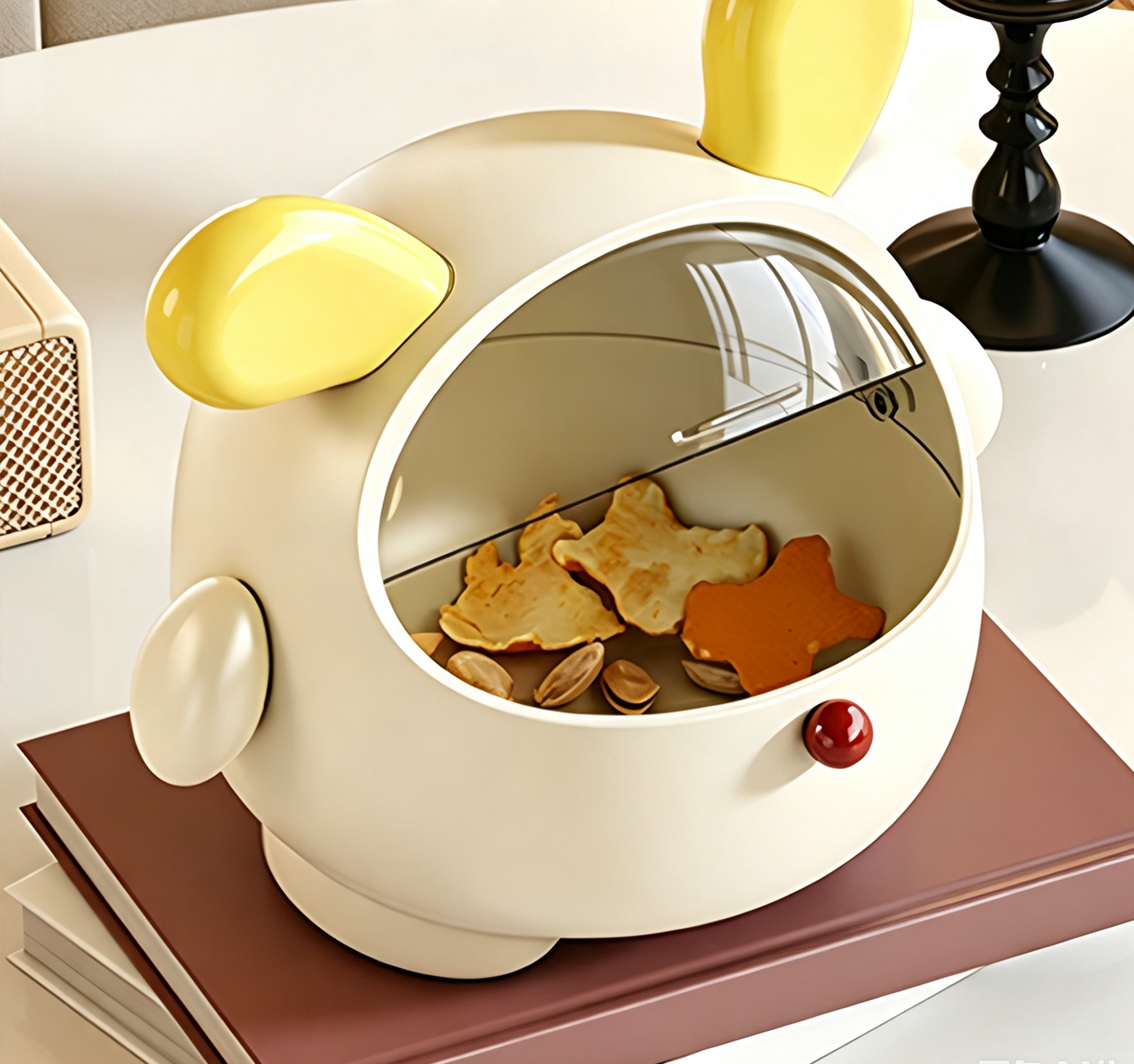 Bunny Ear Desktop Trash Can with Flip-Open Lid | Black or Yellow Ears