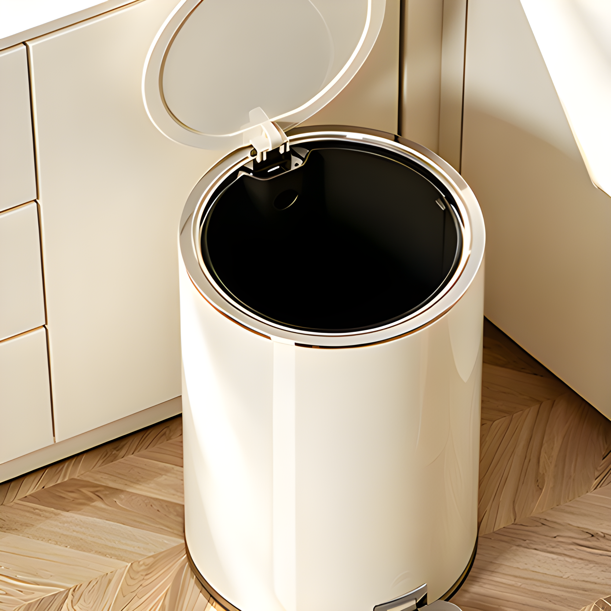 Chrome-Accented Step Trash Can with Odor-Sealing Lid | Cylinder