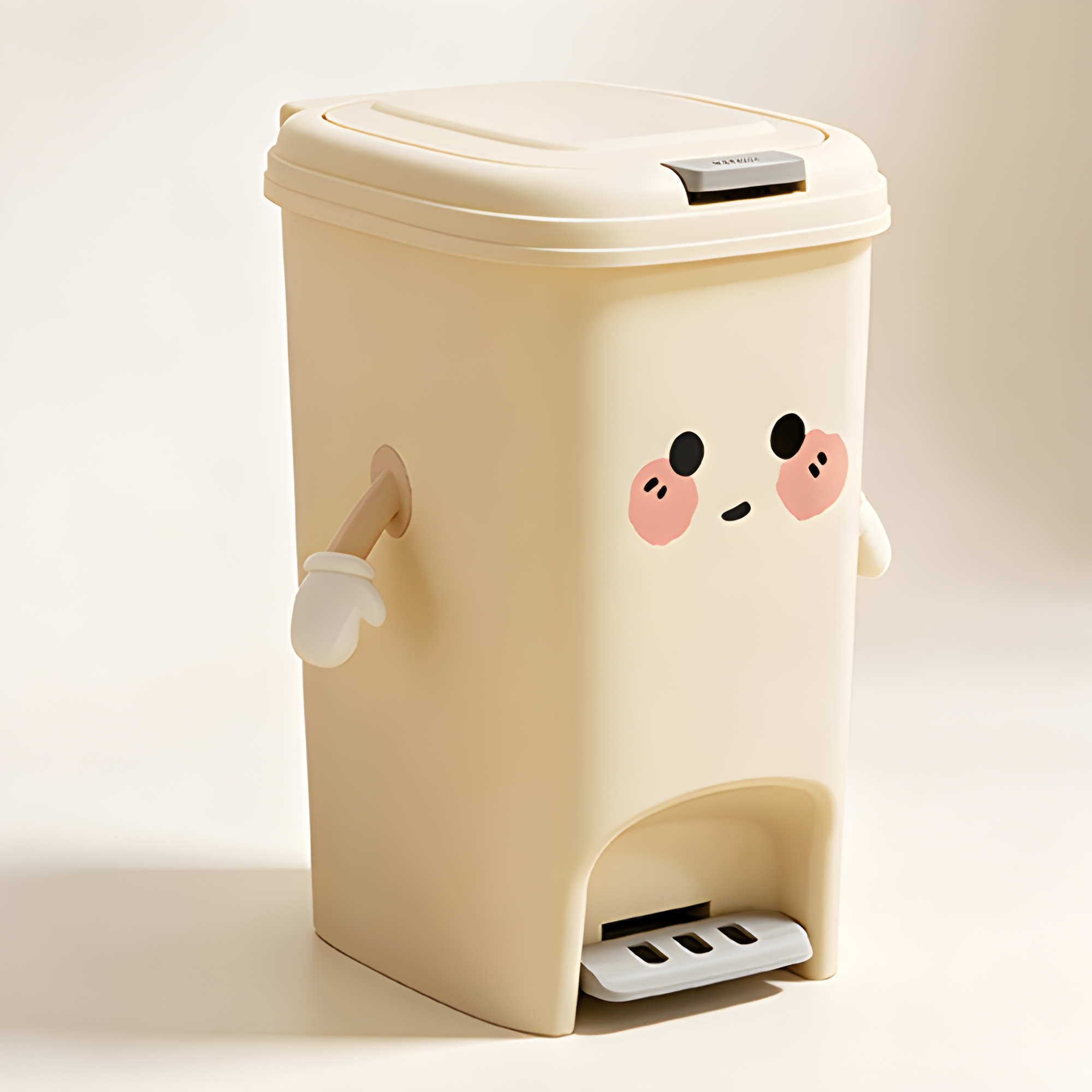 Cartoon Arms Step Trash Can with Glove Handles | Cream