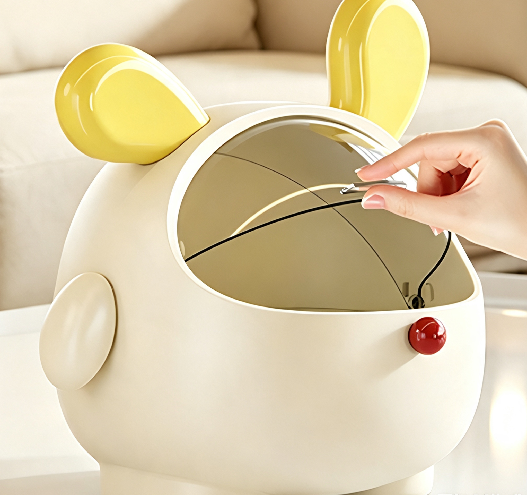 Bunny Ear Desktop Trash Can with Flip-Open Lid | Black or Yellow Ears