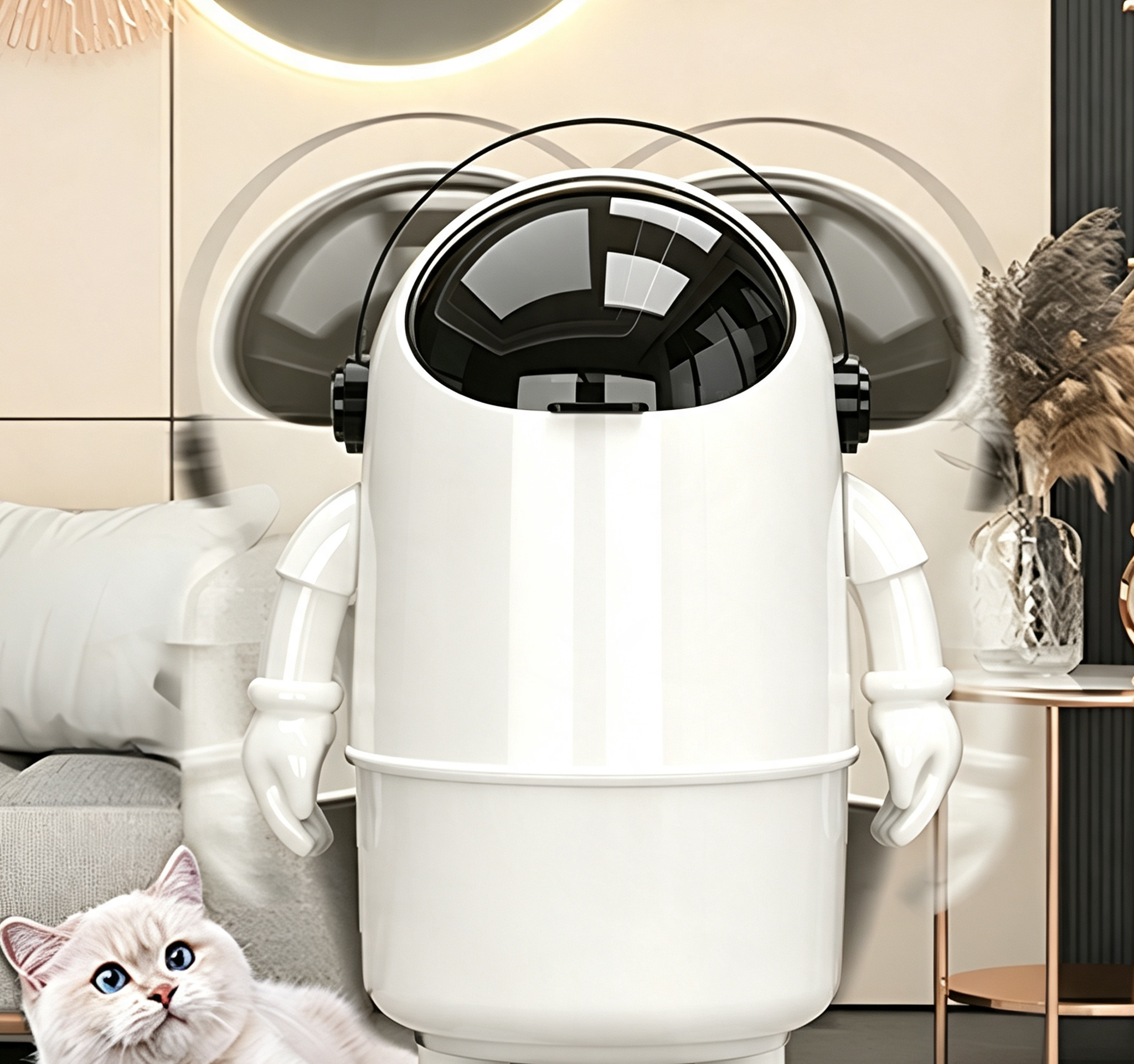 Astronaut Robot Trash Can with Transparent Helmet & Movable Arms