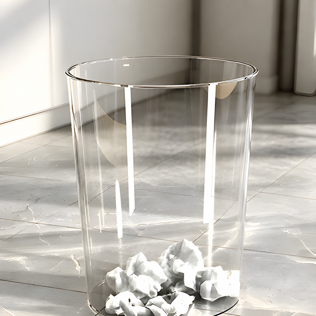Ultra-Clear Transparent Cylinder Trash Can | Open-Top